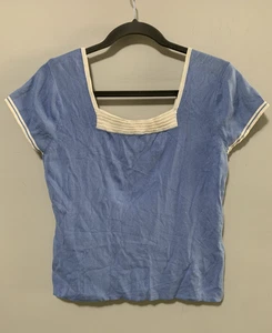 Vintage CARDUCCI Women Medium Blue Shirt Designer Stretch Top 90s Chic Classic - Picture 1 of 7