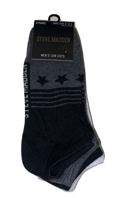 Steve Madden Calcetines Corte Bajo 8 Pares Hombres 6-12.5 Negro Gris Blanco Estrellas Sólido con Logo Foto 1 de 4