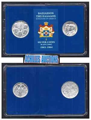30 Drachmai 1963 & 1964 XF, Greek Kings 1863-1973, 2 Silver Coins in BOX, N2 - Image 1 of 4