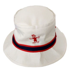 Vintage White Golf Bucket Hat Red Blue Banded XL 100% Cotton Paper Tag - Picture 1 of 9