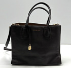 Michael Kors Women's Black Pebbled Leather Detachable Strap Zip Satchel Bag