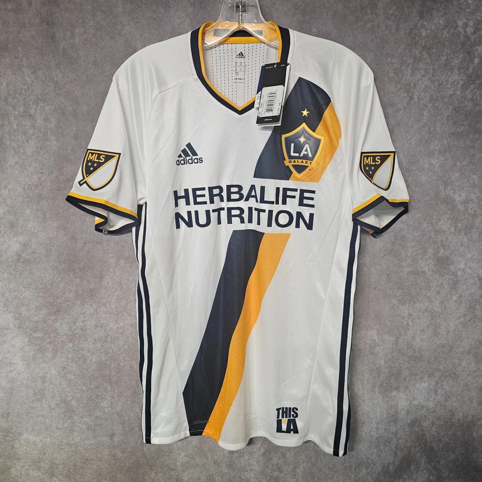 2016 Adidas Authentic LA Galaxy Football Soccer White Jersey Mens M