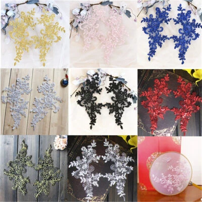 1 Paar Braut Stickerei Applikation Hochzeit Spitzenbesatz Blumen Motiv Dekor - Bild 1 von 4