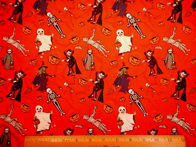 Tela de Halloween media yarda Drácula Parca Momia Necrófagos en Algodón Naranja C Foto 1 de 2