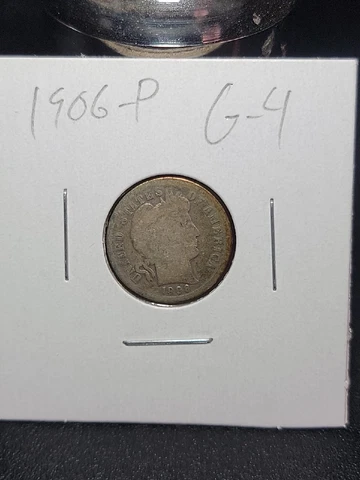 1906 P Barber Silver Dime in Good Circulated Condition in Coin-Flip Cover