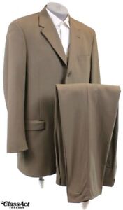 KENNETH COLE New York 3 Btn Wool 2 Pc Suit Solid Brown 44L Pleated Fronts 36" W