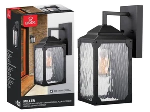 Outdoor Downlight Wall Sconce 1-Light Lantern Black, Globe Electric 44216 Miller - Picture 1 of 2