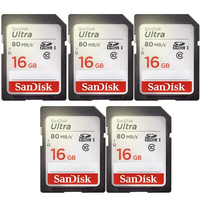 5 Units SanDisk Ultra 16GB Class 10 SDHC UHS-I Memory Card SDSDUNC-016G-GN6IN - Image 1 of 4