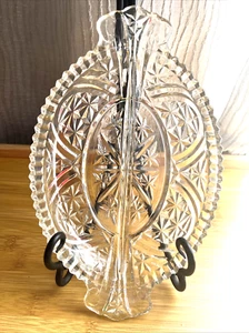 Vintage Anchor Hocking Glass Divided Oval Pickle Olive Relish Dish Clear Handles - Picture 1 of 8