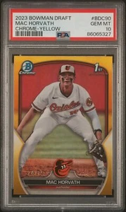 Mac Horvath 2023 Bowman Draft Chrome Yellow Refractor Card /75 #BDC-90 PSA 10 - Picture 1 of 2