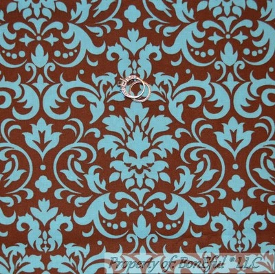 Edredón de algodón BonEful tela FQ marrón aguamarina verde azulado flor damasco punto de colección desplazamiento Foto 1 de 4