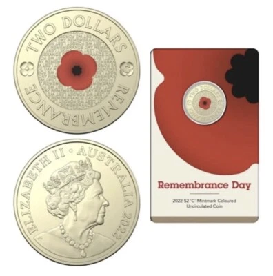 2022 REMEMBERANCE DAY S2 ‘C’ Mintmark Coloured Uncirculated Coin Red Poppy - Image 1 of 4