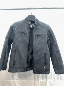 FIRST WAVE Youth Faded Black Jacket Size 8 Faux Leather Cafe Racer Jacket - Picture 1 of 7