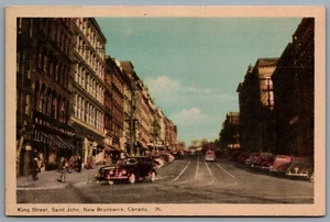 Postcard Saint John New Brunswick c1930s King Street Shops Old Cars  - Bild 1 von 2