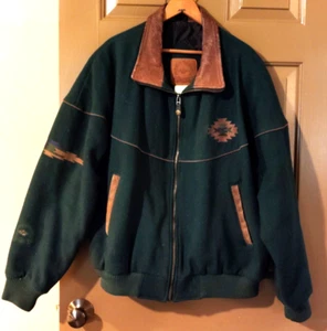 VINTAGE MID-WEST GARMENT CO Men's Embroidered Green Wool Jacket Sz L - Picture 1 of 12
