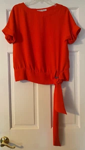TRINA TURK Top Size XS Orange Side Tie At Waist Short Sleeve Blouse Women's - Picture 1 of 5