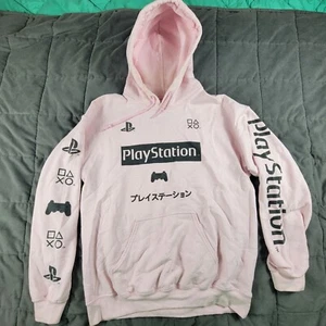 Playstation Unisex Medium Pink Hoodie Pullover All Over Logo Gaming Casual - Picture 1 of 13