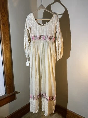 Vintage Boho Edwardian Tea Dress Wedding Dress Ivory Floral Detail Small NWT - Image 1 of 4