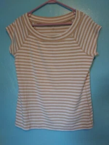 HIGH SIERRA short sleeve striped tan womens blouse!  Stretchable!  Large!  - Picture 1 of 2