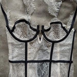 Victoria's Secret 34B Sexy Corset festival goth wedding cream and black crystals - Picture 1 of 6