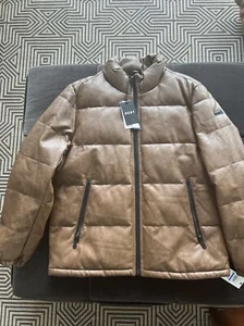 DKNY Jacke Herren XL braun gesteppt wattiert Kunstleder Wintermantel UVP $ 225 - Bild 1 von 8
