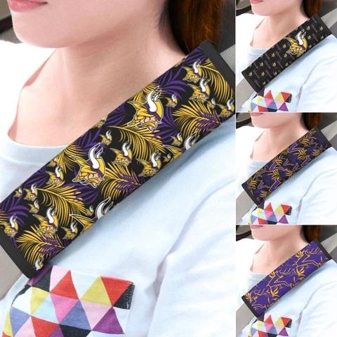 2pcs Minnesota Vikings Car Seat Belt Pad Shoulder Pad Cover Comfortable Driving Cover