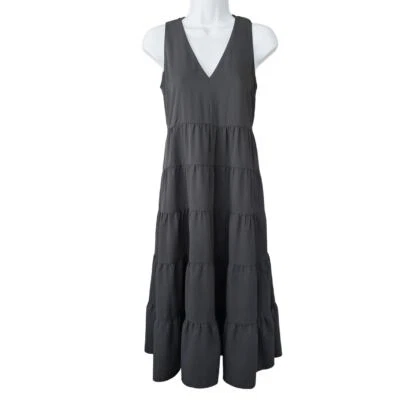 Vestido midi Amanda Uprichard negro con capas cuello en V sin mangas XS Foto 1 de 4