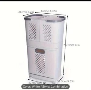 Large Modern Laundry Basket with Three Compartments, Featuring Storage Space - Picture 1 of 13
