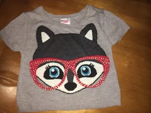 Justice Sz 6 Rhinestone Gray Raccoon Light Weight Crop Sweater Eeuc - Picture 1 of 4