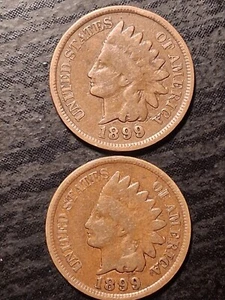 2-1899 error pennies (1with Die chp before dclsh happened) (2nd Die chp-dclsh) - Picture 1 of 12