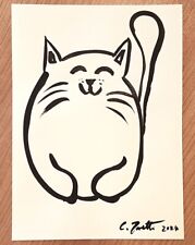 CHRIS ZANETTI Original Ink Drawing CAT Kitten Animal Minimalist Art 8"x6" Signed