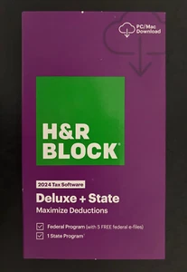 2024 NEW H&R Block Tax Software Deluxe + State 2024 PC/Mac Key Card DL/ No CD - Picture 1 of 2