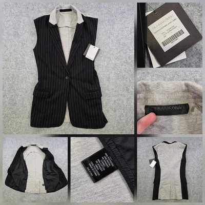 Norma Kamali Jacket Womens Small Black Pinstripe Gray Sleeveless Boyfriend Vest - Image 1 of 4