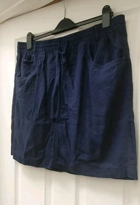 Marks & Spencer Women's Navy Blue Linen Blend Skirt -Elasticated Waist- Size 18 - Picture 1 of 6