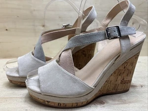 SANDALIAS SEÑORA GRACELAND SANDALIAS CUÑA TIRAS SANDALIAS TALLA:38 UK:5 BEIGE/GRIS - Imagen 1 de 9