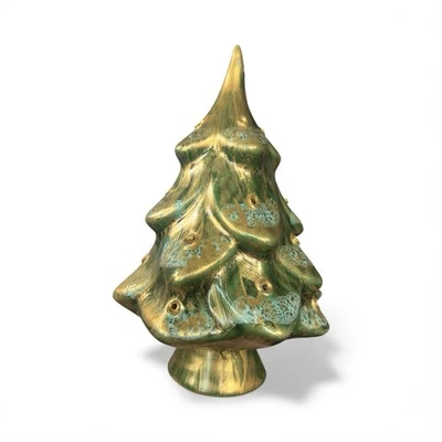 Green W Gold Brush & Sponged Tip Ceramic Christmas Tree -(NO BASE OR BULBS ) 7” - Image 1 of 4