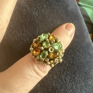 Vintage signierter Barclay Ring grün & bernsteinfarben Strass verstellbar - Bild 1 von 11