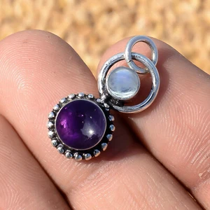 Amethyst, Moonstone Gemstone Unisex Jewelry 925 Sterling Silver Handmade Pendant - Picture 1 of 8