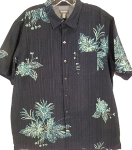 Van Heusen-Mens Hawaiian Shirt-Large 16.5-Blue Floral-Casual Button Down - Picture 1 of 6