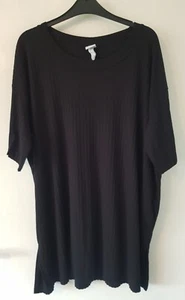 Black Stripey Large Size H&m T-shirt With Side Slits - Picture 1 of 2
