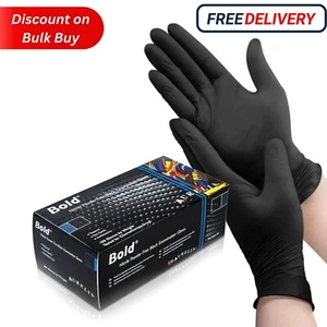 Bold Black Disposable Nitrile Gloves Powder Free & Latex Free Gloves S, M, L, XL - Picture 1 of 10