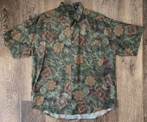 Vintage 90s Structure Pattern 100% Silk Button Shirt L Mandala Henna Art Mens - Picture 1 of 7