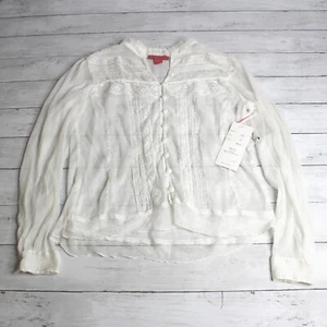 Mystery Vintage Damen Bluse Top Gr. M viktorianisch Spitze vorne transparent Chiffon - Bild 1 von 9