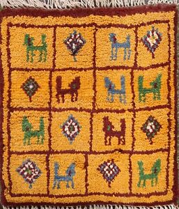 Tribal Geometric Authentic Gabbeh Hand-knotted Area Rug Plush Wool Oriental 1x1