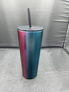 Starbucks 2021 24 0z Stainless Steel Tumbler cup Red & Green Ombre with straw - Picture 1 of 7