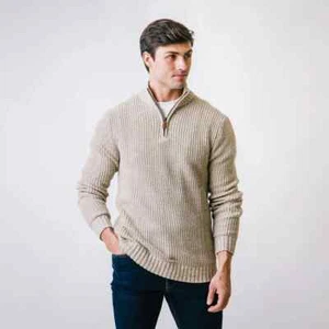 NWT $50 HOPE & HENRY Half Zip Organic Cotton Pullover Sweater Warm Taupe Marl M - Picture 1 of 6