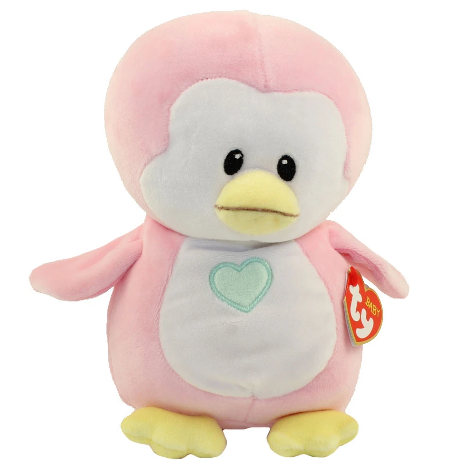 Ty Baby Pink White Penguin Penny Medium 8" Bean Bag Plush 2017