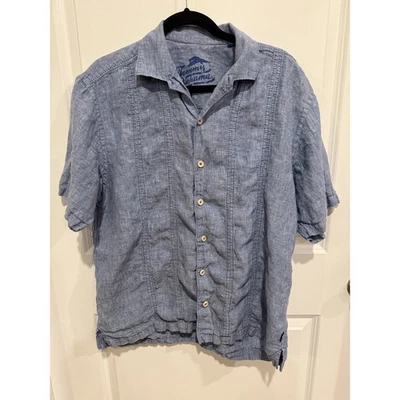 Tommy Bahama Shirt Mens Large Blue 100% Linen Relax S/S Camp Cruise Resort - Image 1 of 4