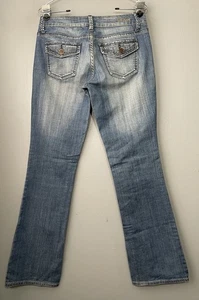 Zco Low Rise Bootcut Jeans Size 7 Blue Denim Button Flap Rhinestone Pockets Y2K - Picture 1 of 13