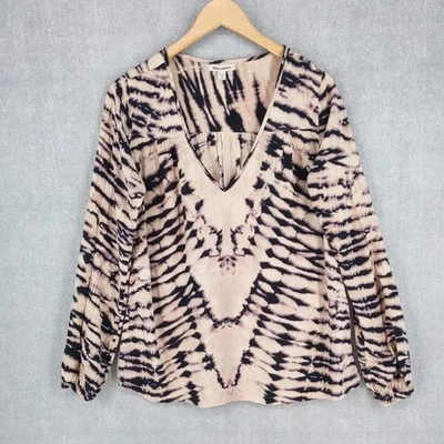 Camisa Billabong Mujer Grande Beige Negra Shibori Tie Dye Boho Pullover Rayón Foto 1 de 4